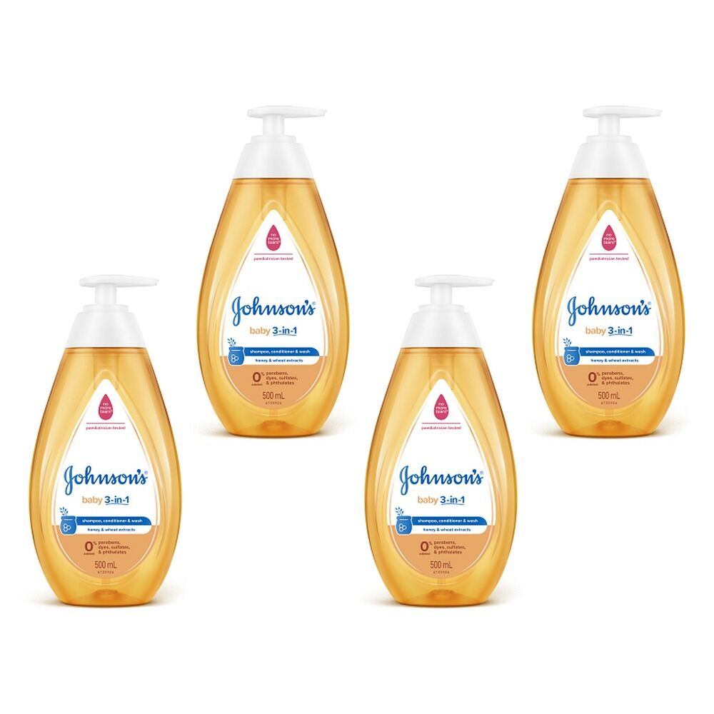 Johnson's Baby 3-in-1 Shampoo, Conditioner & Wash 500mL Pack of 4