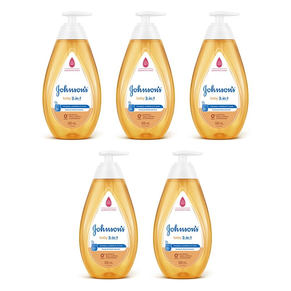 Johnson's Baby 3-in-1 Shampoo, Conditioner & Wash 500mL Pack of 5