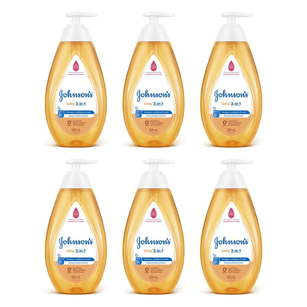 Johnson's Baby 3-in-1 Shampoo, Conditioner & Wash 500mL Pack of 6