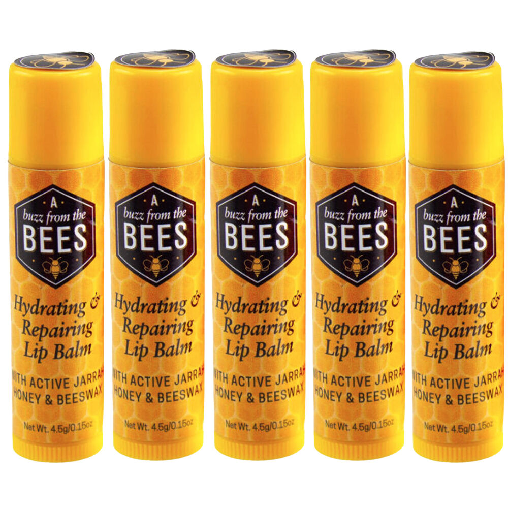 A Buzz From The Bees Lip Balm Jarrah Honey Beeswax Natural AU Made Pack of 5