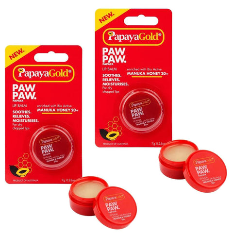 Papaya Gold Paw Paw Lip Balm 7g x2 Manuka Honey 20 Plus Moisturising Care