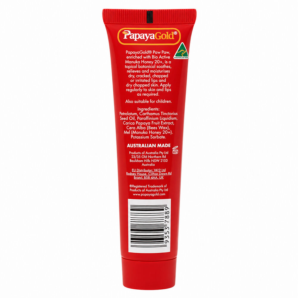 Papaya Gold Paw Paw Balm 25g Manuka Honey 20+ Dry Lips & Skin Relief