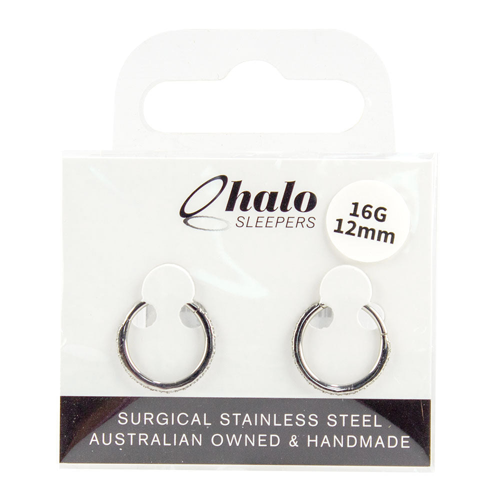 Halo Sleepers Gem Huggie Earrings 12mm Stainless Steel 16G Sleeper Pair