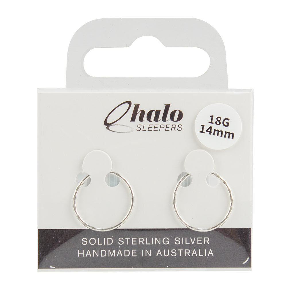 Halo Sleepers 14mm Faceted Sleeper Earrings Solid Sterling Silver 18G Hoops