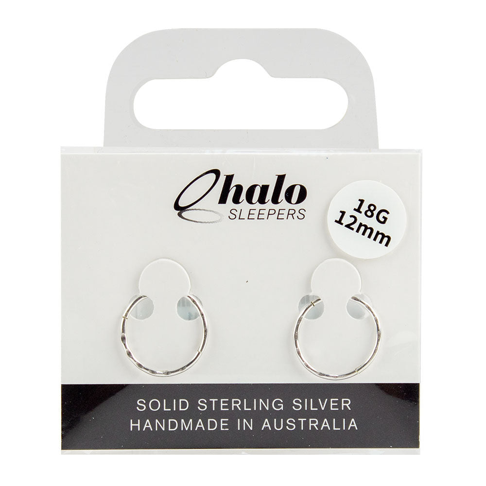 Halo Sleepers 12mm Faceted Sleeper Earrings Solid Sterling Silver 18G Hoops
