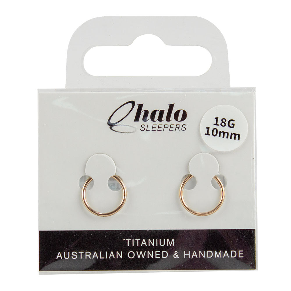 Halo Sleepers 10mm Rose Gold Titanium Sleeper Earrings 18G Hypoallergenic