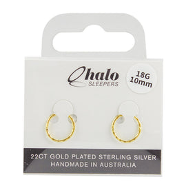 Halo Sleepers 10mm 22ct Gold Plated Sterling Silver Faceted Earrings 18G