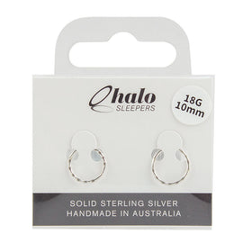 Halo Sleepers 10mm Solid Sterling Silver Faceted Sleeper Earrings 18G