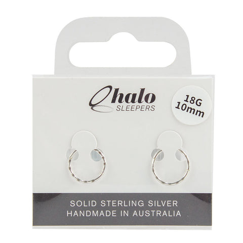 Halo Sleepers 10mm Solid Sterling Silver Faceted Sleeper Earrings 18G