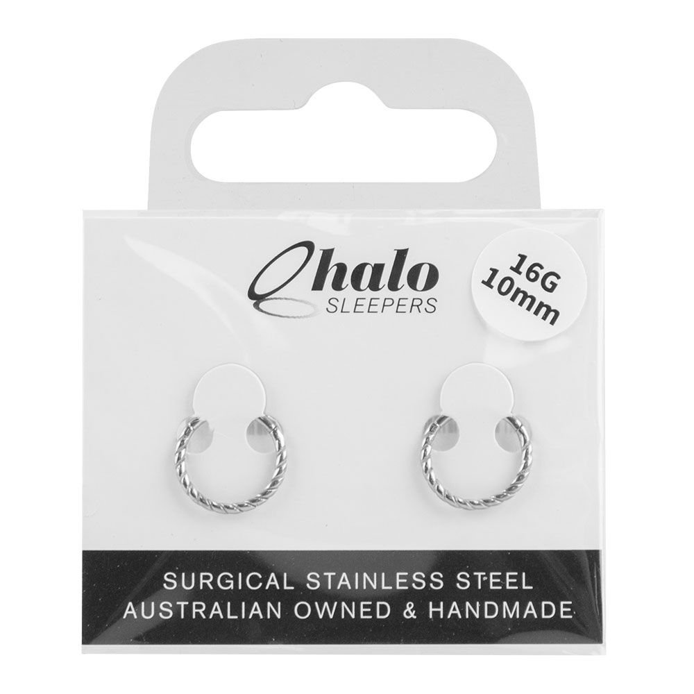 Halo Sleepers 10mm Satin Twist Stainless Steel Sleeper Earrings 16G Pair
