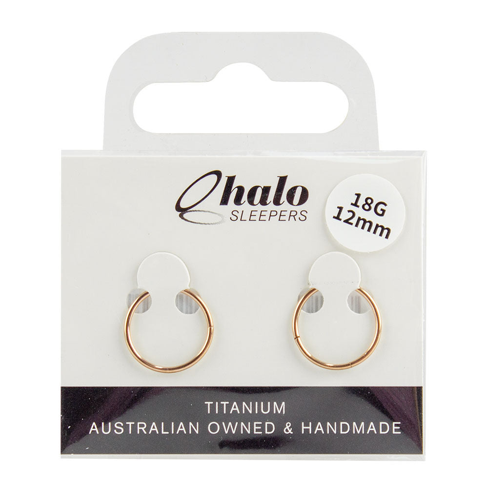 Halo Sleepers Titanium 12mm Rose Gold Sleeper Earrings 18G Hypoallergenic