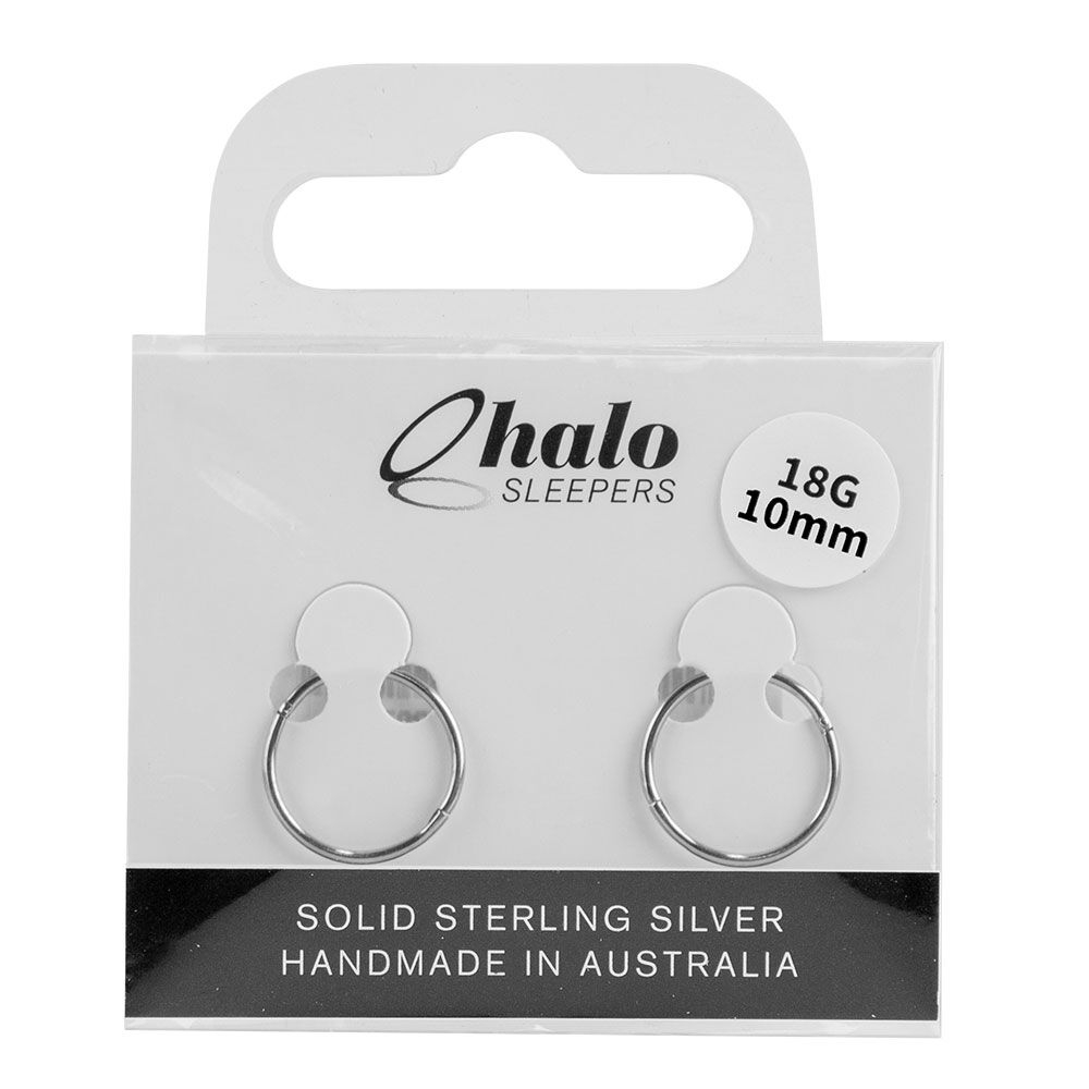 Halo Sleepers 10mm Sleeper Earrings D Solid Sterling Silver 18G Handmade
