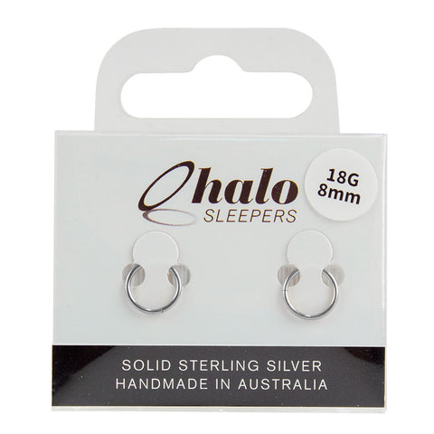 Halo Sleepers 8mm Solid Sterling Silver Sleeper Earrings 18G Hypoallergenic