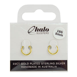 Halo Sleepers 8mm 22ct Gold Plated Sterling Silver Sleeper Earrings 18G