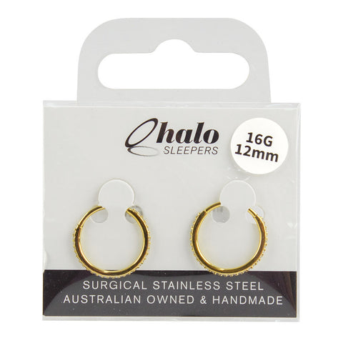 Halo Sleepers Gold 12mm Stainless Steel Gem Huggie Earrings 16G Hypoallergenic