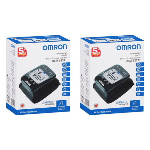 Omron HEM6232T Bluetooth Wrist Blood Pressure Monitor Pack of 2