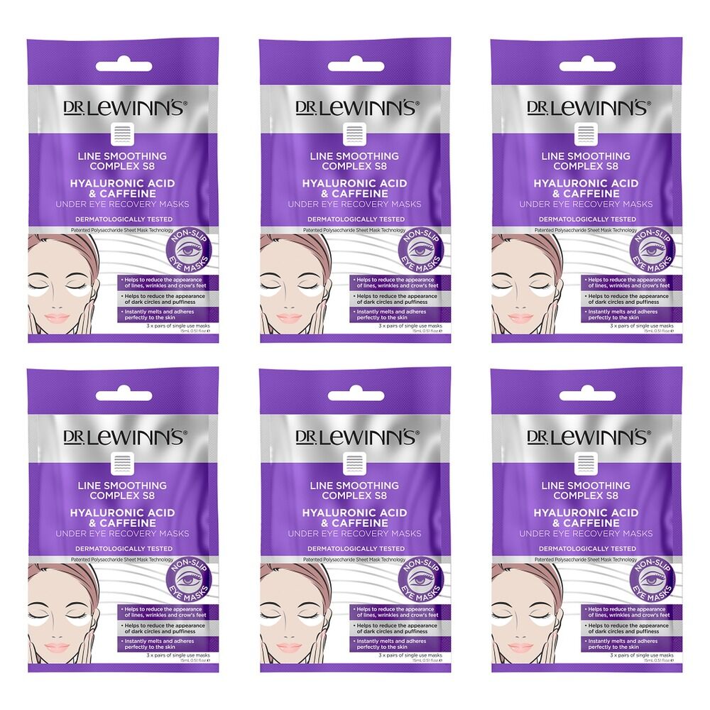 Dr. LeWinn's HA & Caffeine Under Eye Recovery Masks, 3 Pack x 10 Bundle of 6