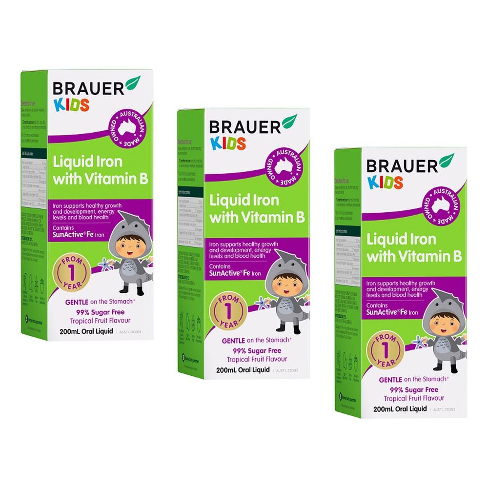 Brauer Kids Liquid Iron with Vitamin B 200mL Pack of 3