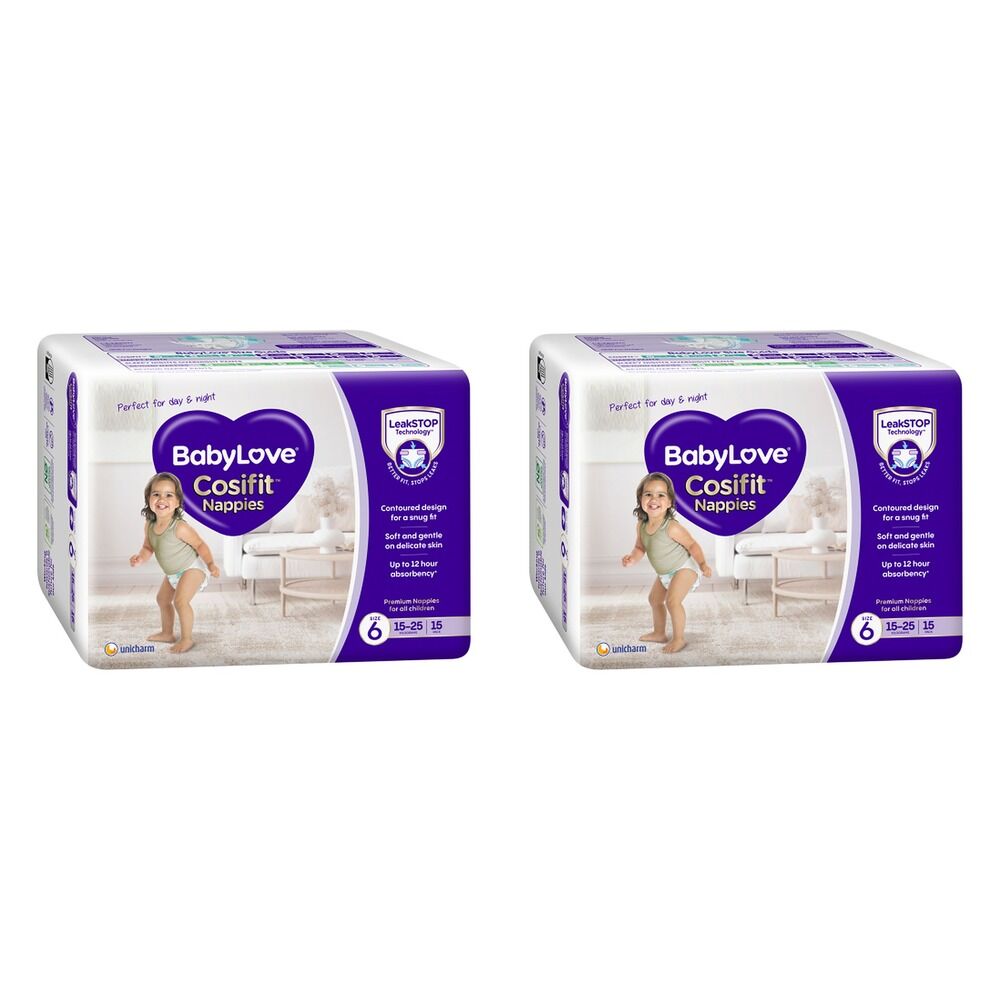 Baby Love Cosifit Convenience Nappies Junior Size 6 15 Pack x 4 Bundle of 2