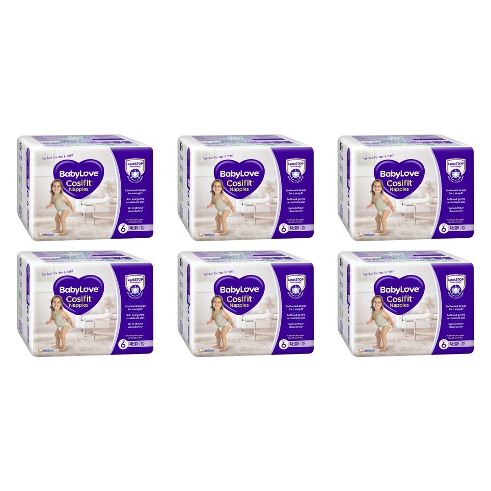Baby Love Cosifit Convenience Nappies Junior Size 6 15 Pack x 4 Bundle of 6