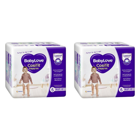 Baby Love Cosifit Convenience Nappies Walker Size 5 17 Pack x 4 Bundle of 2