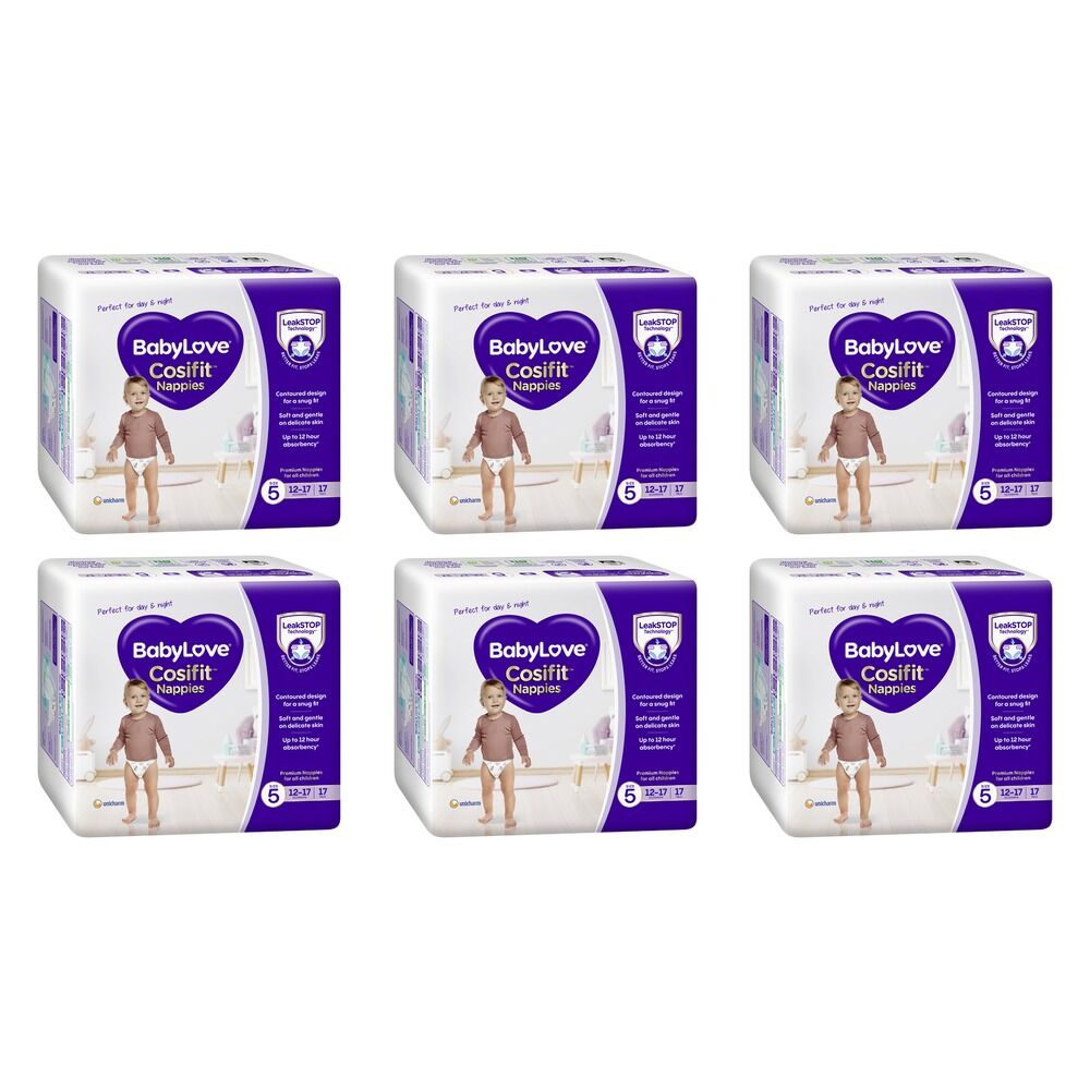 Baby Love Cosifit Convenience Nappies Walker Size 5 17 Pack x 4 Bundle of 6