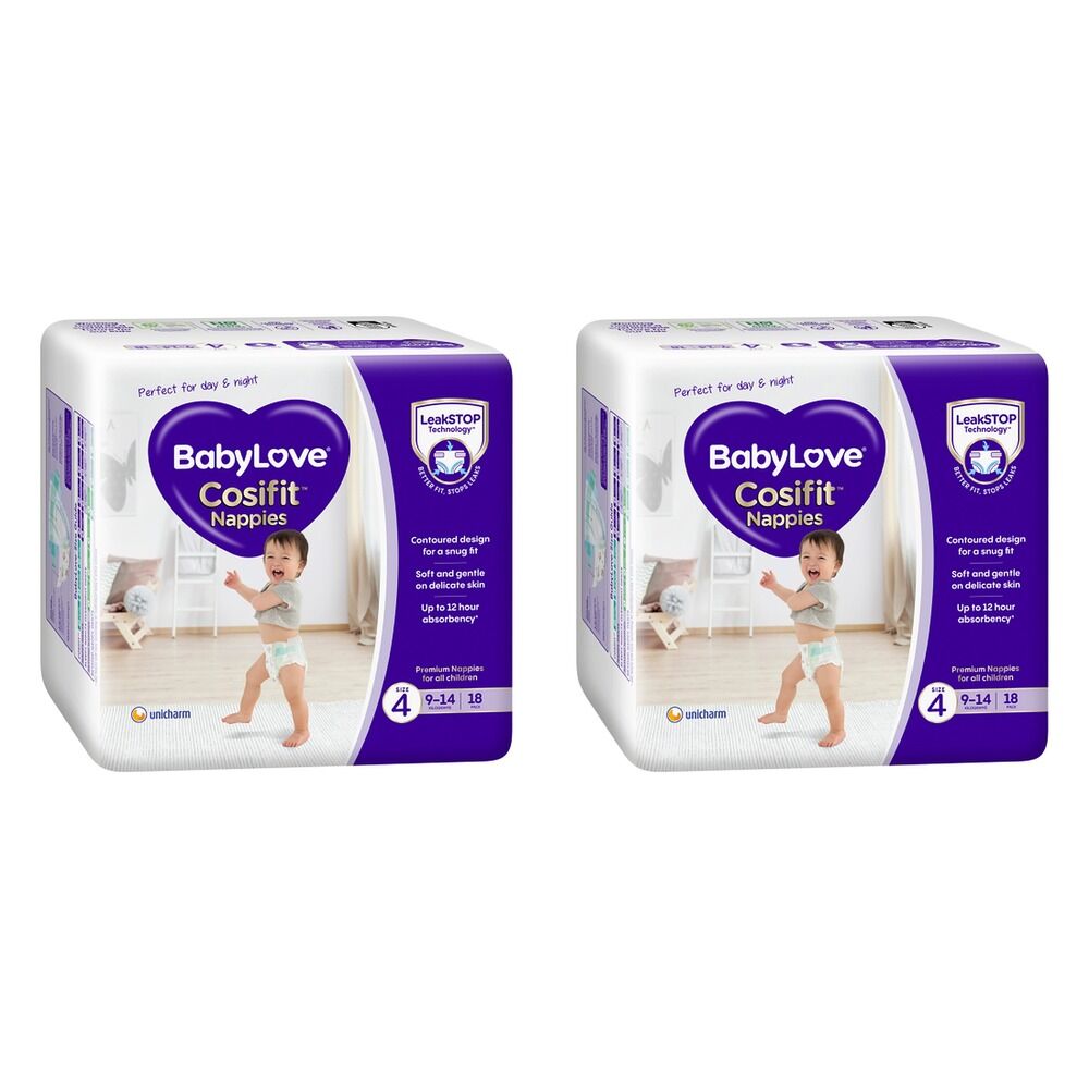 Baby Love Cosifit Convenience Nappies Toddler Size 4 18 Pack x 4 Bundle of 2