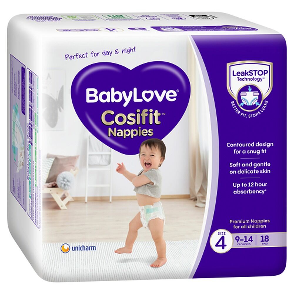 Baby Love Cosifit Convenience Nappies Toddler Size 4 18 Pack x 4