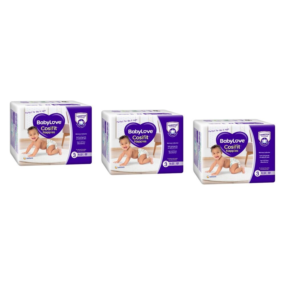 Baby Love Cosifit Convenience Nappies Crawler Size 3 22 Pack Bundle of 3