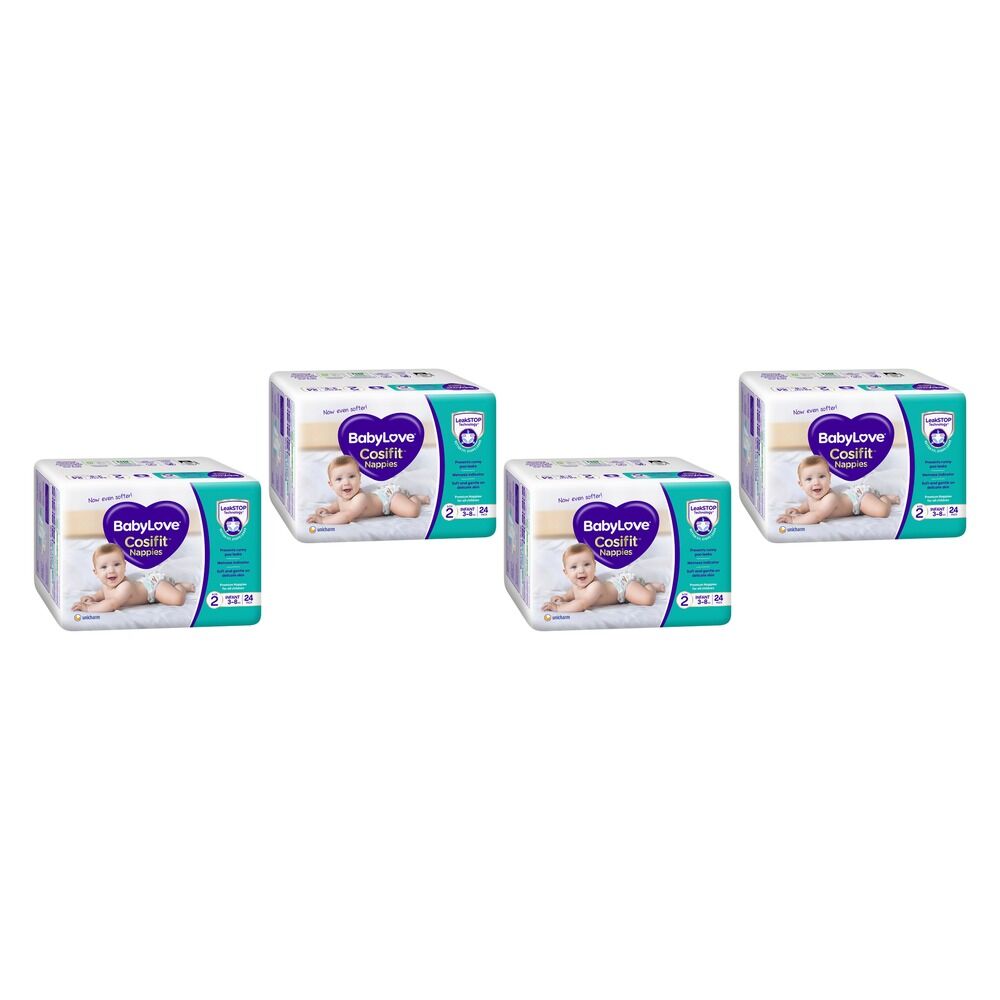 Baby Love Cosifit Convenience Nappies Infant Size 2 24 Pack x 4 Bundle of 4
