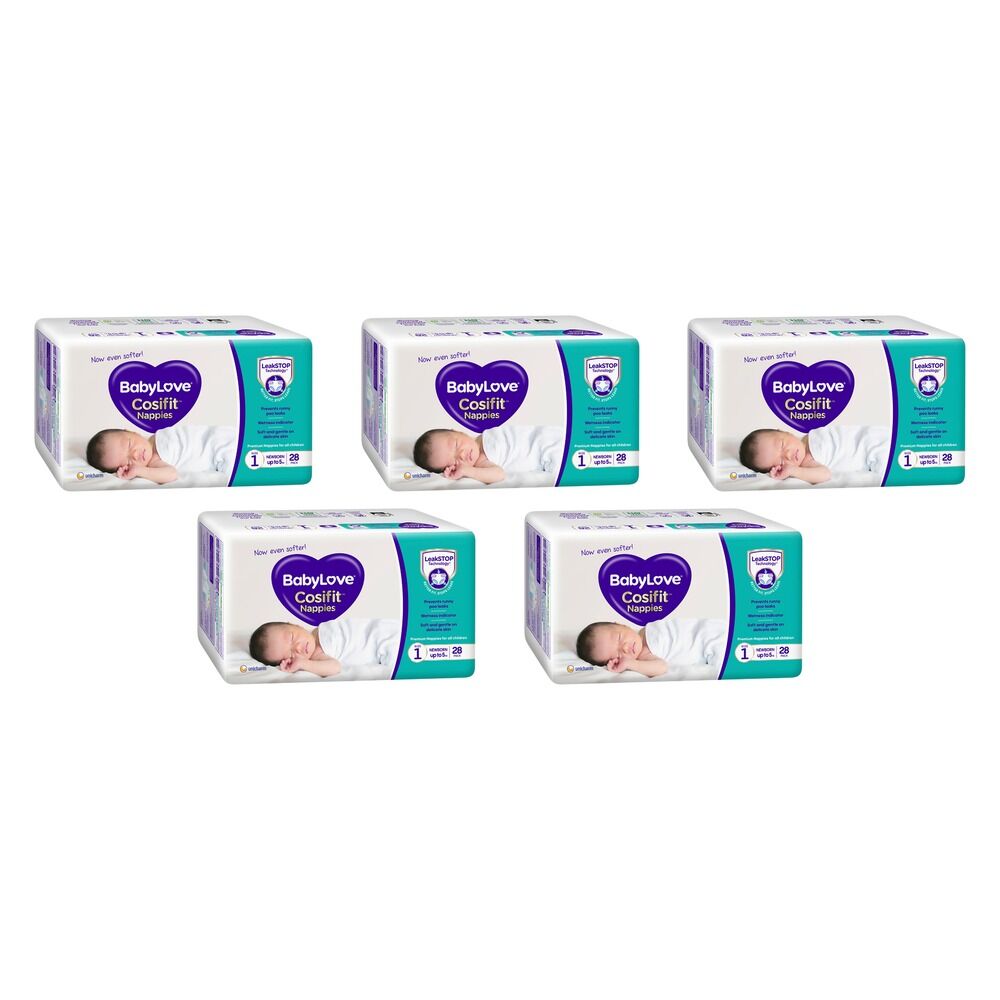 Baby Love Cosifit Convenience Nappies Newborn Size 1 28 Pack x 4 Bundle of 5
