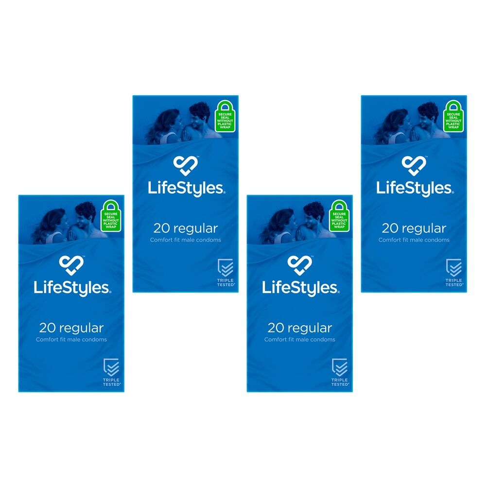 LifeStyles Regular Condoms 20 Pack Bundle of 4
