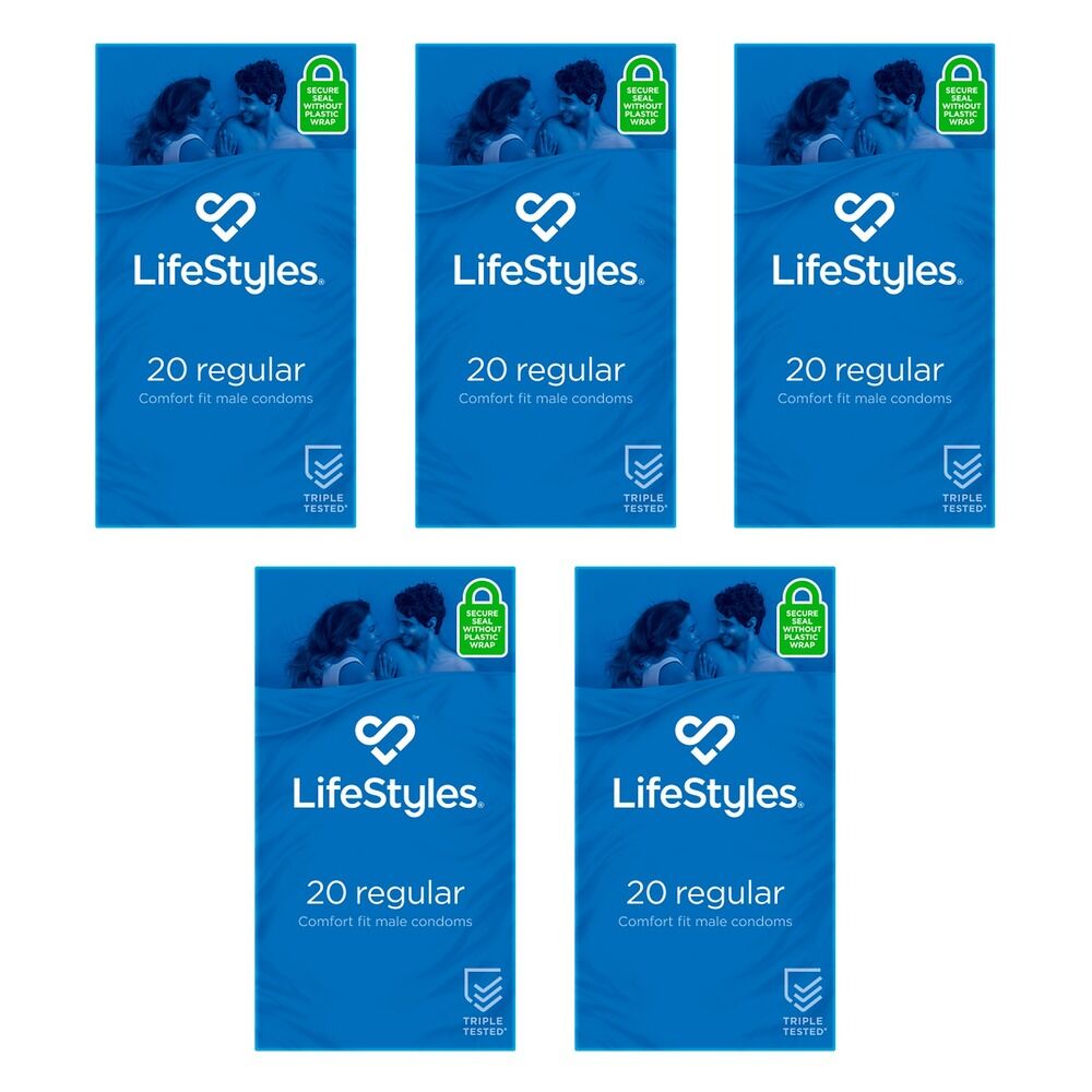 LifeStyles Regular Condoms 20 Pack Bundle of 5