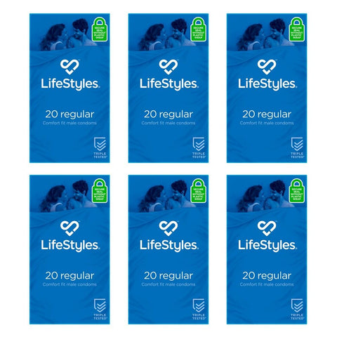 LifeStyles Regular Condoms 20 Pack Bundle of 6
