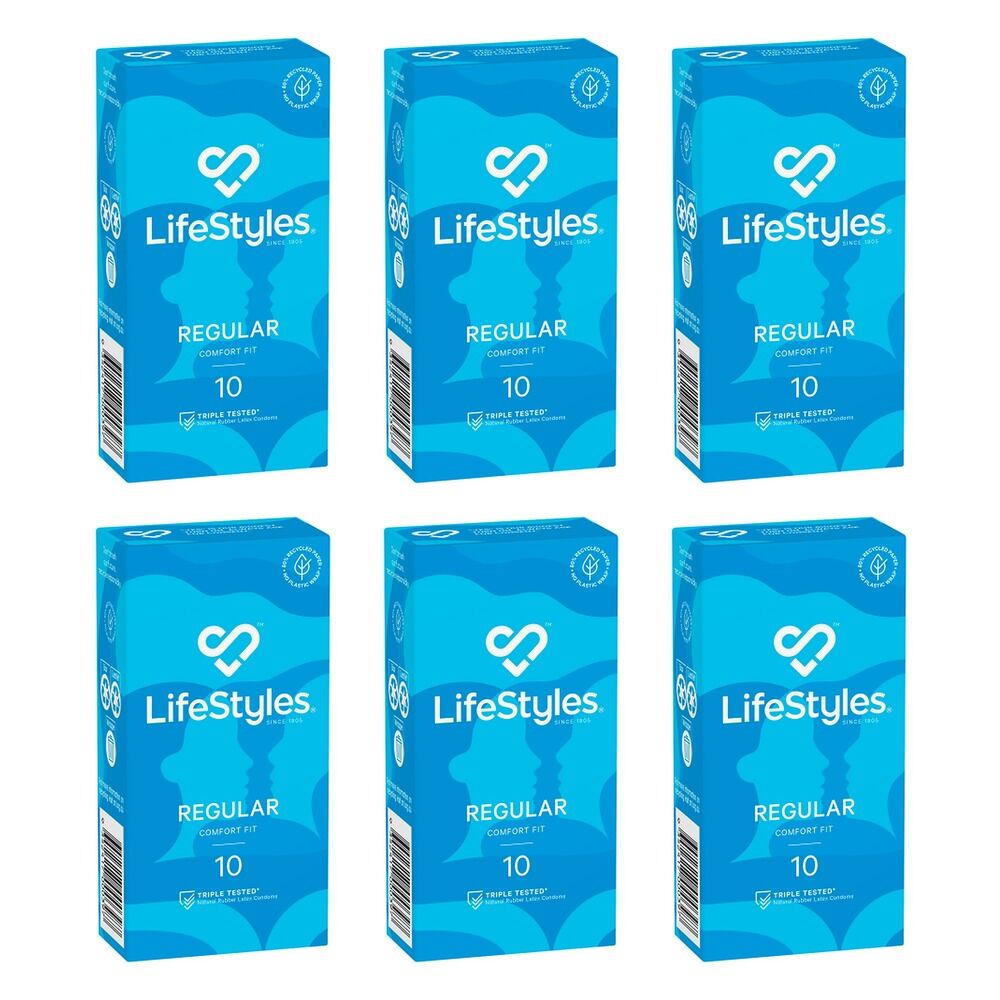 LifeStyles Regular Condoms 10 Pack Bundle of 6