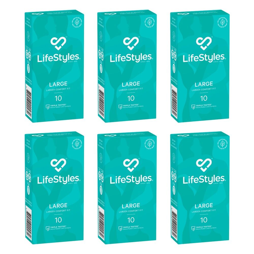 LifeStyles Large Condoms 10 Pack Bundle of 6