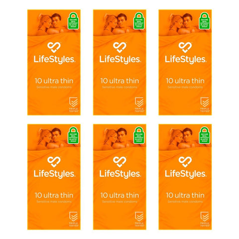 LifeStyles Ultra Thin Condoms Sensitive 10 Pack Bundle of 6