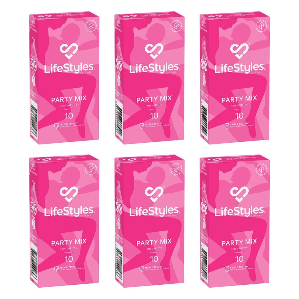 LifeStyles Party Mix Condoms 10 Pack Bundle of 6