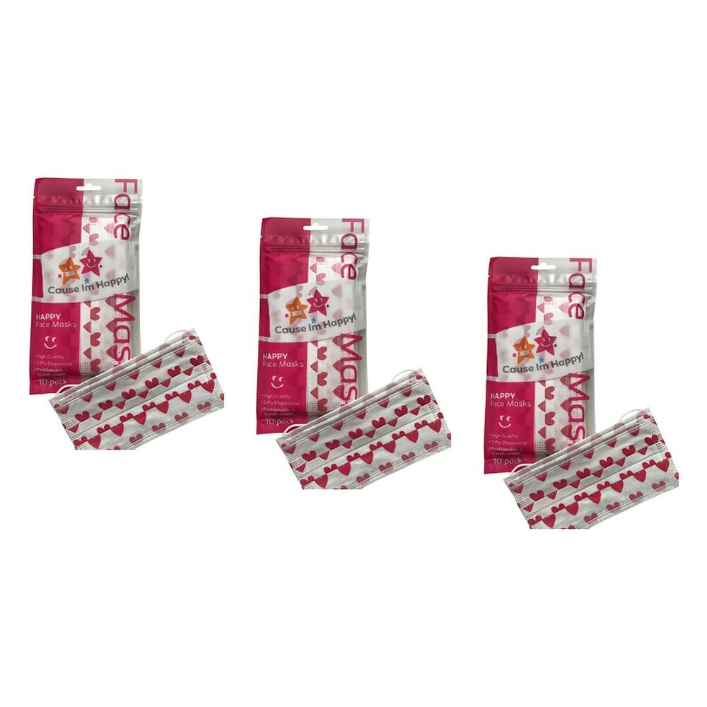 Cause I'm Happy Face Mask Hearts 10 Pack Bundle of 3