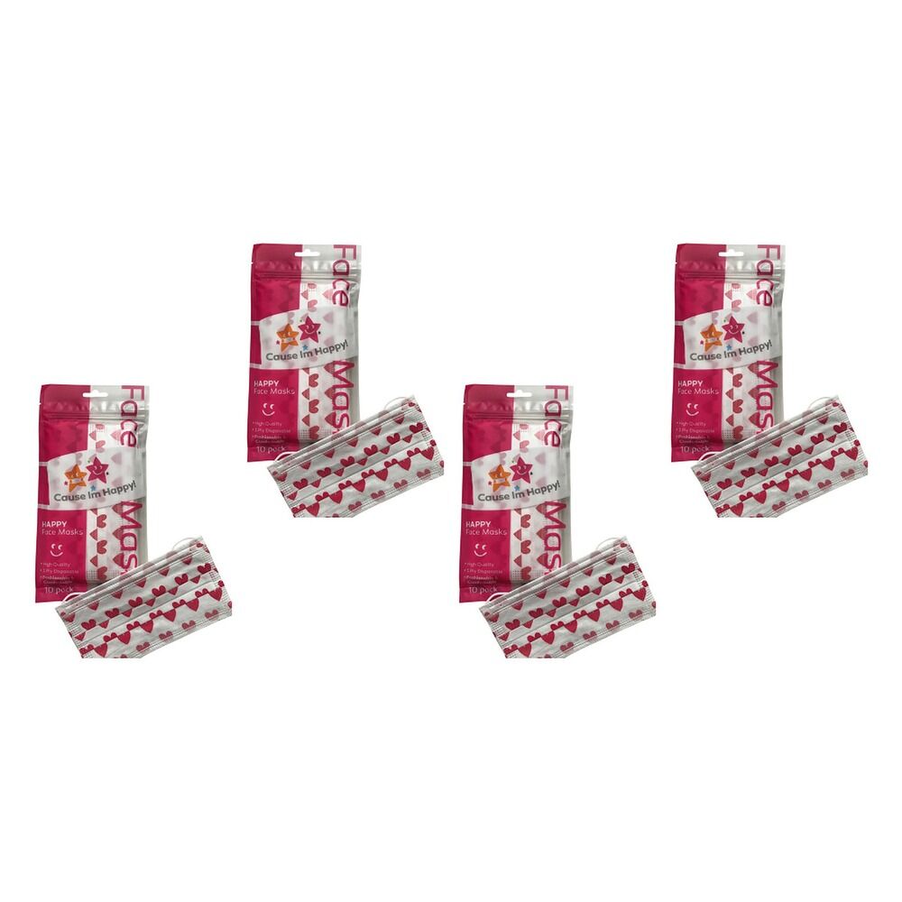 Cause I'm Happy Face Mask Hearts 10 Pack Bundle of 4