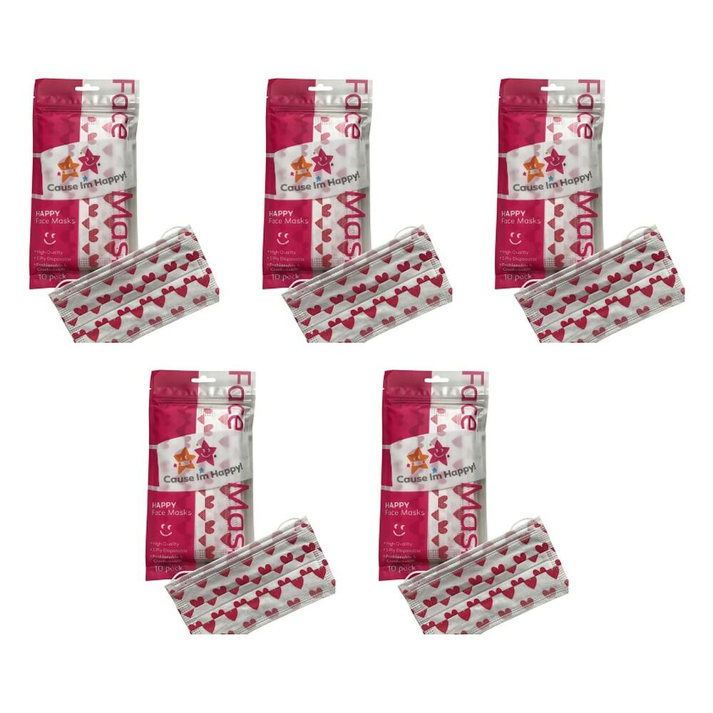 Cause I'm Happy Face Mask Hearts 10 Pack Bundle of 5