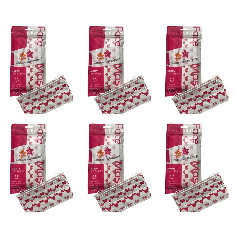 Cause I'm Happy Face Mask Hearts 10 Pack Bundle of 6
