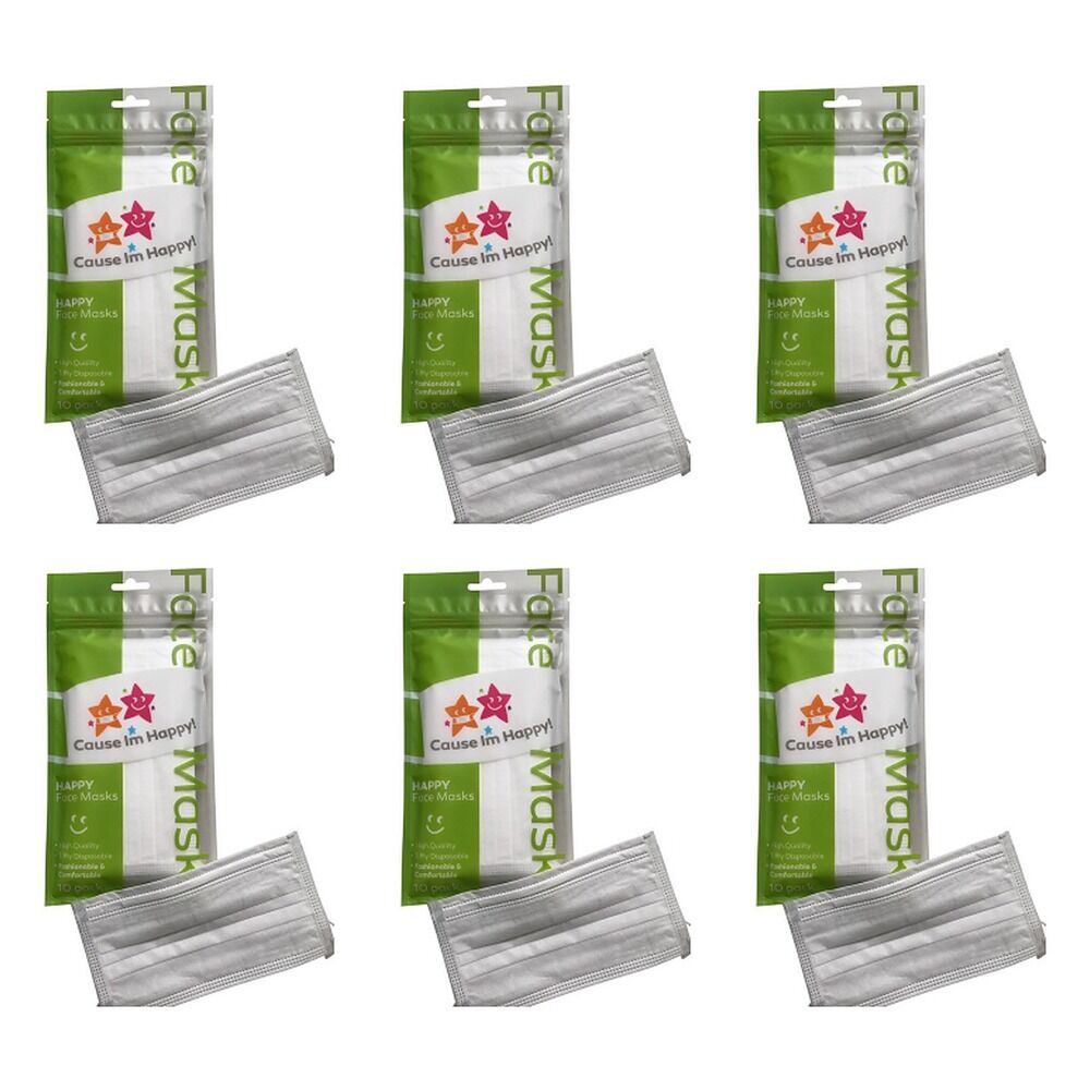 Cause I'm Happy Face Mask White 10 Pack Bundle of 6