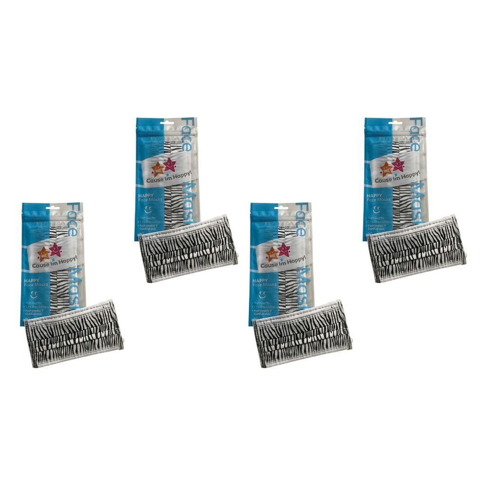 Cause I'm Happy Face Mask Zebra 10 Pack Bundle of 4