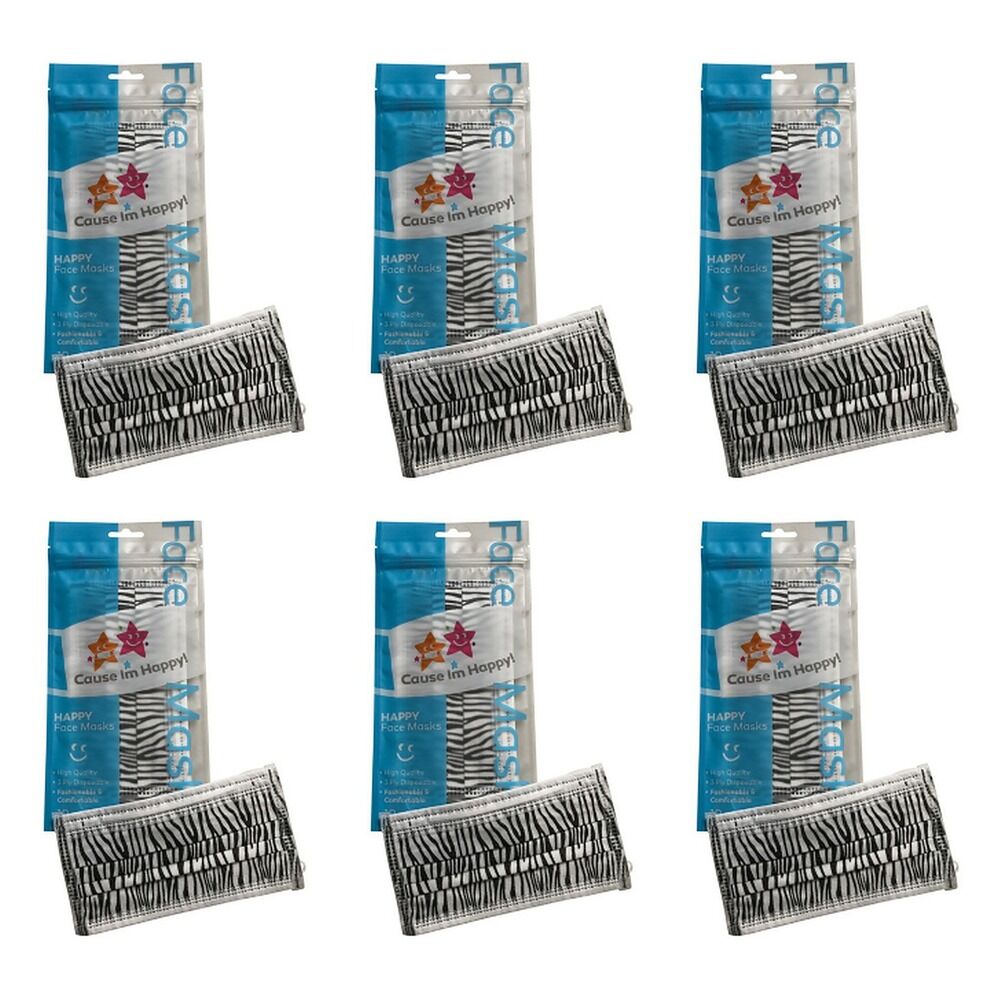 Cause I'm Happy Face Mask Zebra 10 Pack Bundle of 6