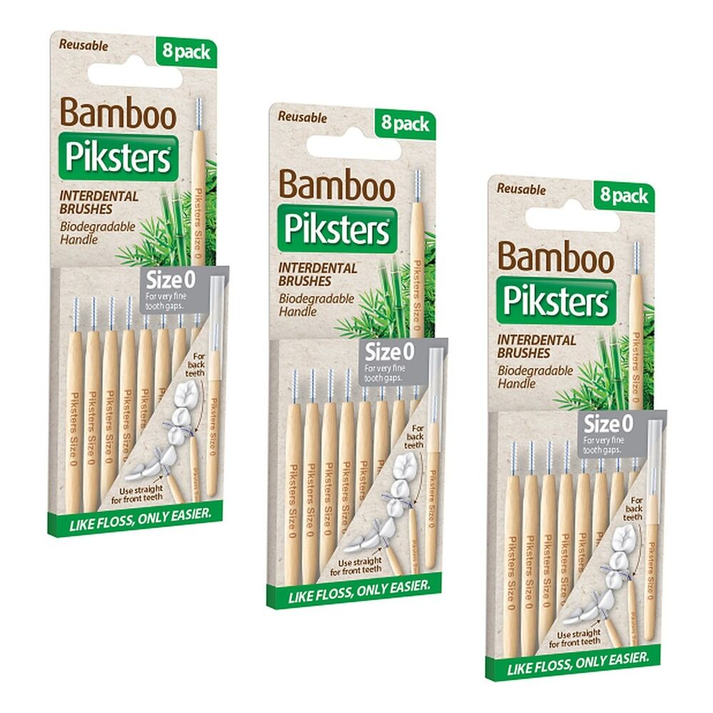 Piksters Bamboo Interdental Brushes Size 0 8 Pack Fine Tooth Gaps Bundle of 3