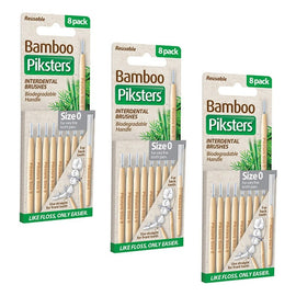 Piksters Bamboo Interdental Brushes Size 0 8 Pack Fine Tooth Gaps Bundle of 3