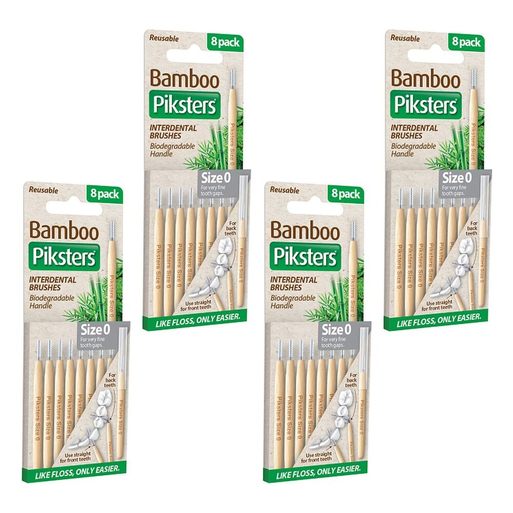Piksters Bamboo Interdental Brushes Size 0 8 Pack Fine Tooth Gaps Bundle of 4