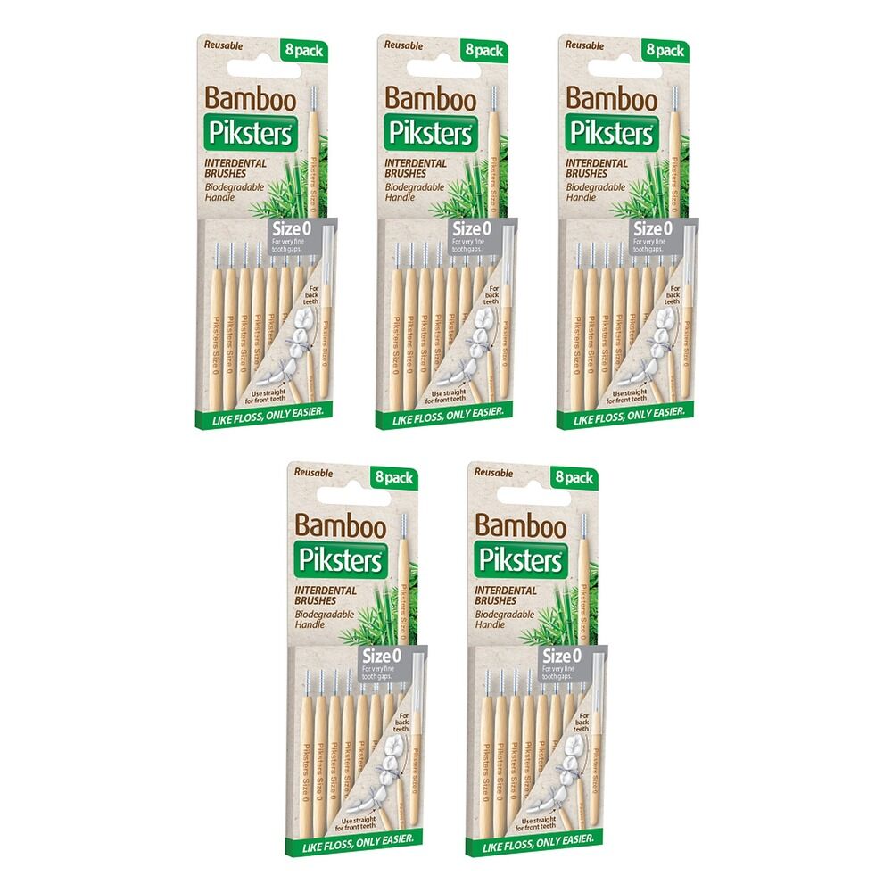 Piksters Bamboo Interdental Brushes Size 0 8 Pack Fine Tooth Gaps Bundle of 5