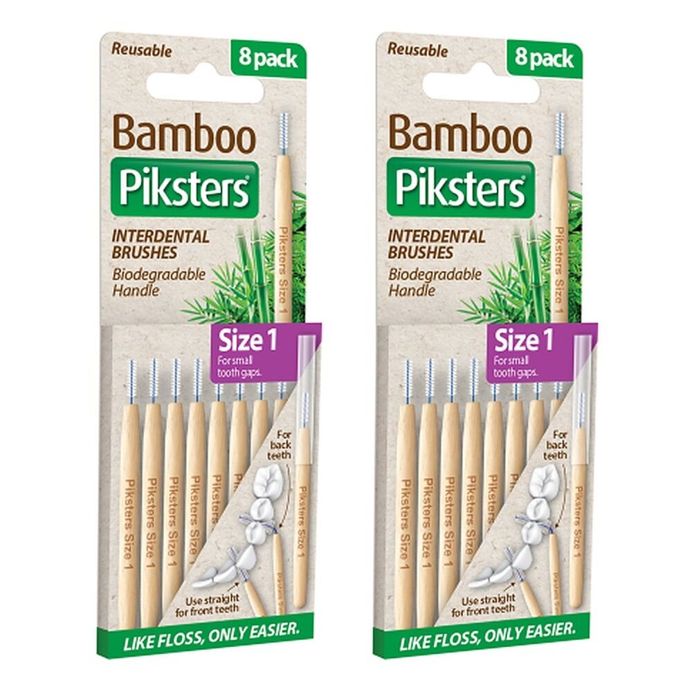 Piksters Bamboo Interdental Brushes Size 1 8 Pack Small Tooth Gaps Bundle of 2